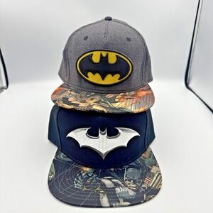 Batman DC Comics Lot Of 2 Snapback Adjustable Black Hats Graphic Big Logos
